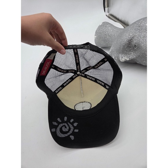 Del Sol Hat Cap Snap Back Black White Mesh Trucker Patch OSFM Polyester Mens - Picture 7 of 7